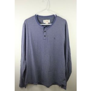 Penguin Striped Henley Blue Mens 2XL Long Sleeve